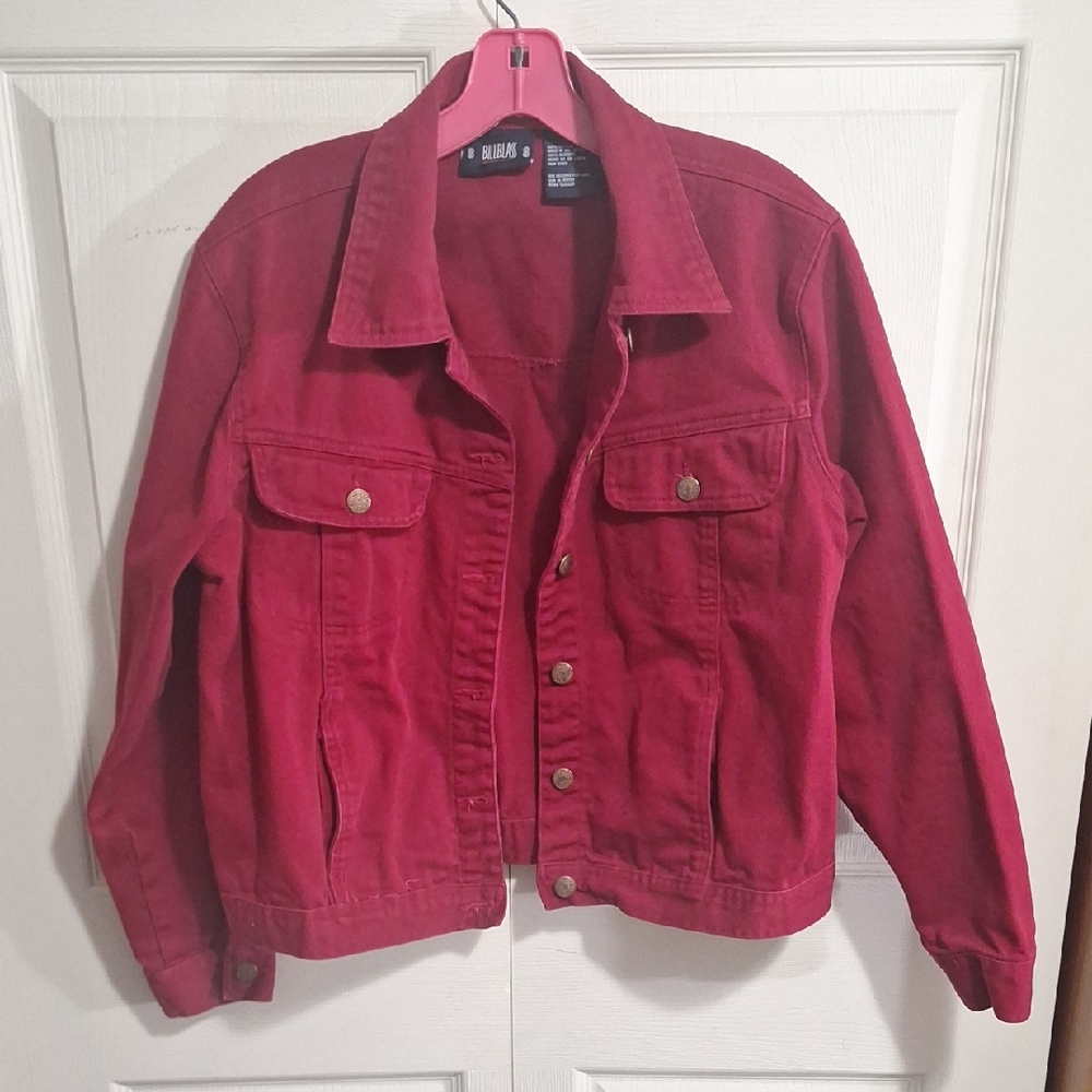 Vintage Bill Blass Denim Jean Jacket - Trucker Style - L - Deep Red